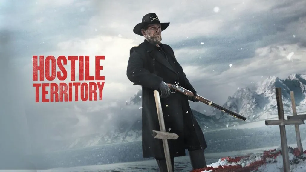 Title art for the Western movie, Hostile Territory.