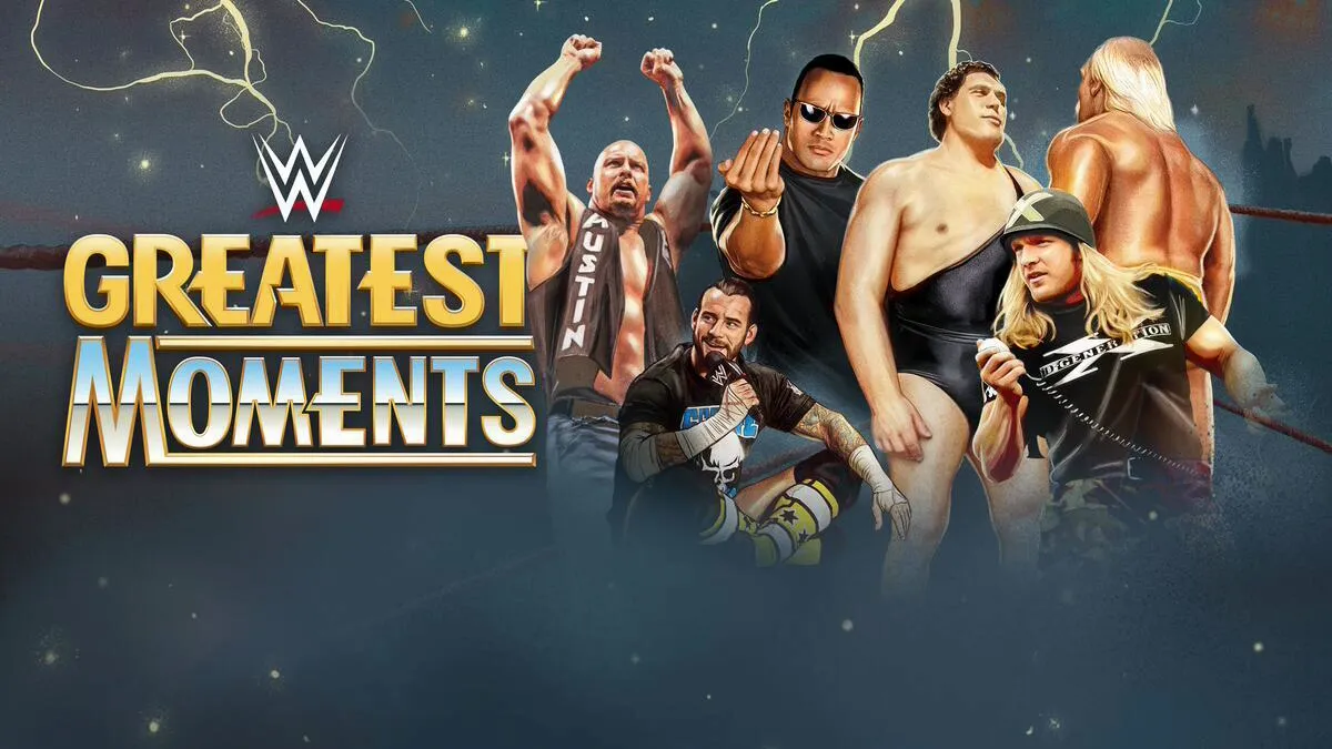 Title art for the WWE show WWE’s Greatest Moments.