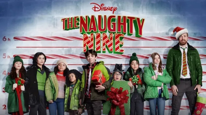 Title art for the Disney Christmas movie, The Naughty Nine.