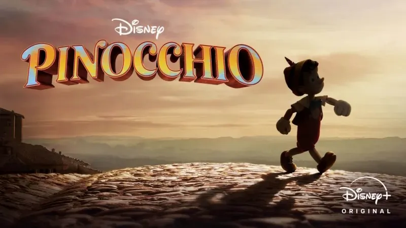 Title art for the family Disney movie, Pinocchio.