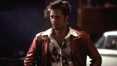 A screen image of Brad Pitt from the movie, Fight Club.