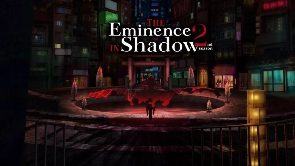 Title art from The Eminence in Shadow, one of the best isekai anime series.
