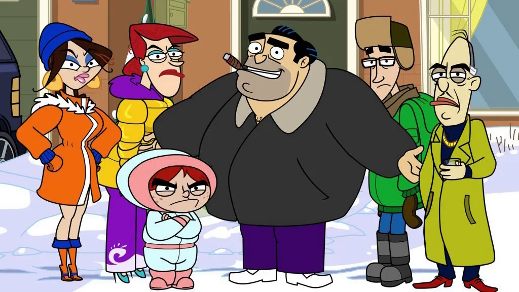 A still image from the adult animated sitcom series, Fugget About It.