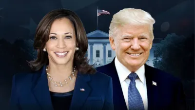 Title art representing the 2024 Presidential Election between Kamala Harris and Donald Trump.