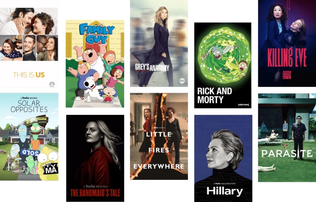 Collage of Hulu show titles