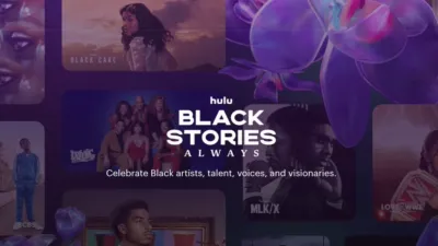 Graphic art highlighting Hulu’s Black Stories Always hub to feature TV and film works by Black directors, writers, actors, and creators.