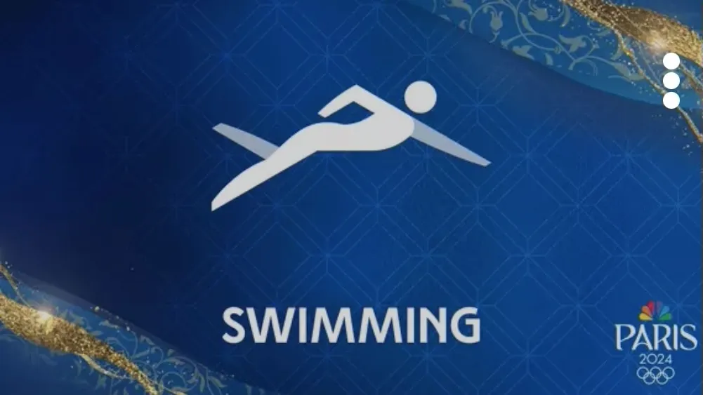 Graphic art representing Olympic swimming on NBC and Hulu + Live TV. 