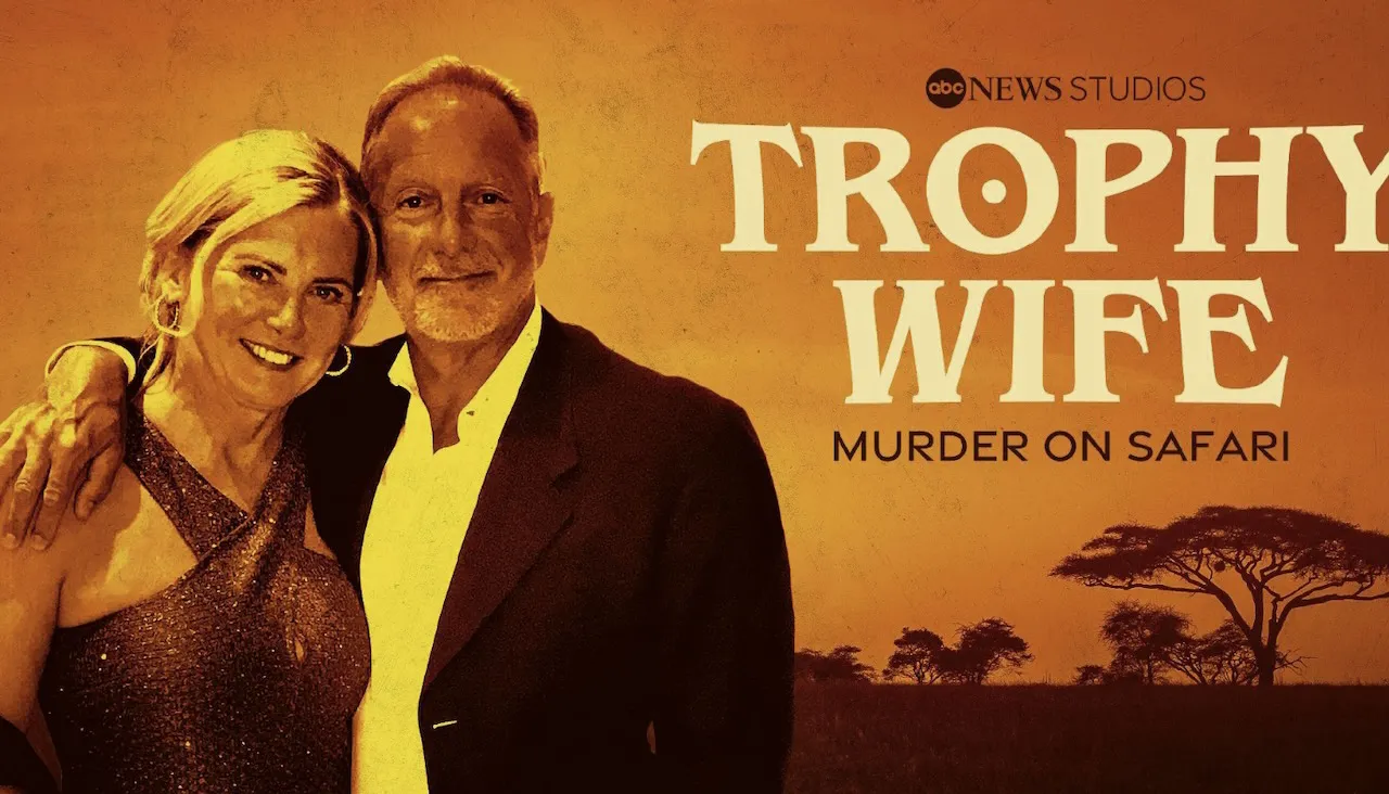 Title art for the true crime docuseries Trophy Wife: Murder on Safari.