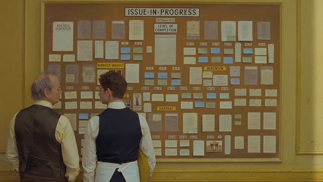 Bill Murray and Pablo Pauly in the Wes Anderson movie The French Dispatch.
