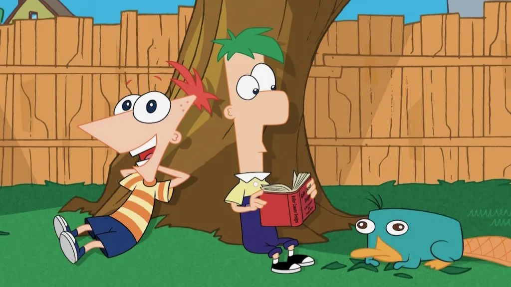 An animation still from a Disney show of the 2000s, Phineas and Ferb.