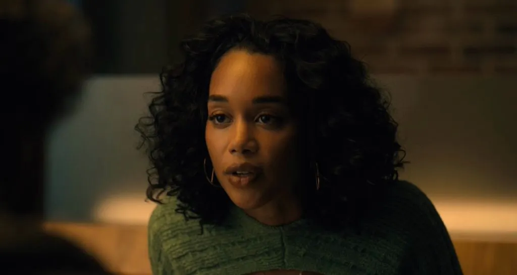 A still image of Laura Harrier as Tatiana in the White Men Can’t Jump remake movie.