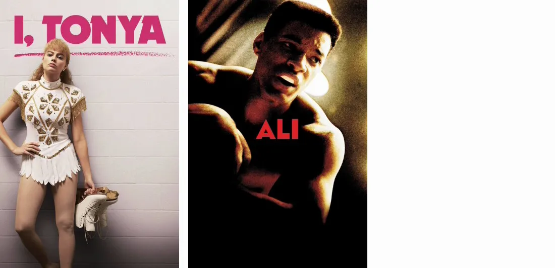 Title art for movies about Olympic athletes on Hulu