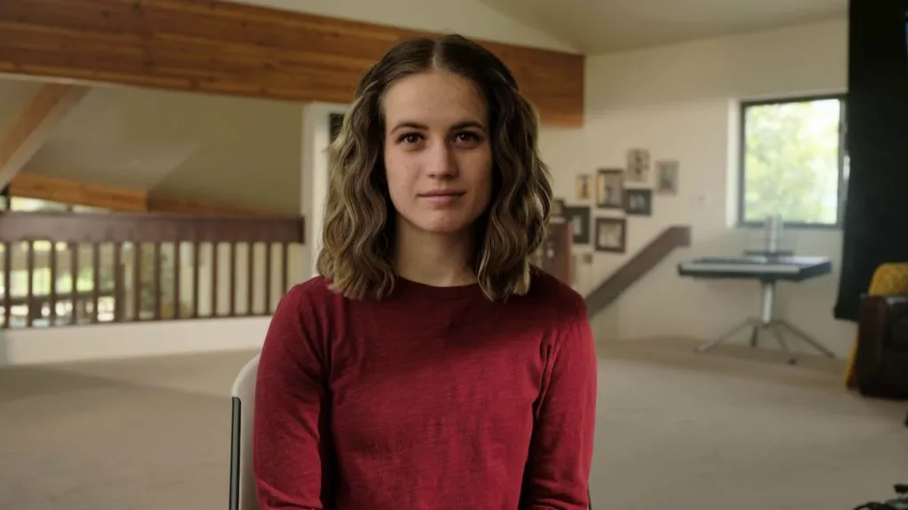 A still image of Shari Franke in the Hulu Original documentary, Devil in the Family: The Fall of Ruby Franke.