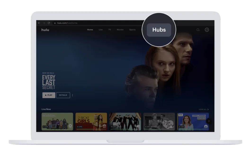 A laptop showing the Hulu Hubs web app.