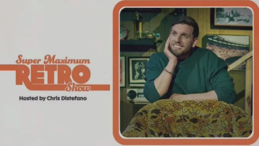 Title art for the show, Super Maximum Retro Show Hosted by Chris Distefano.