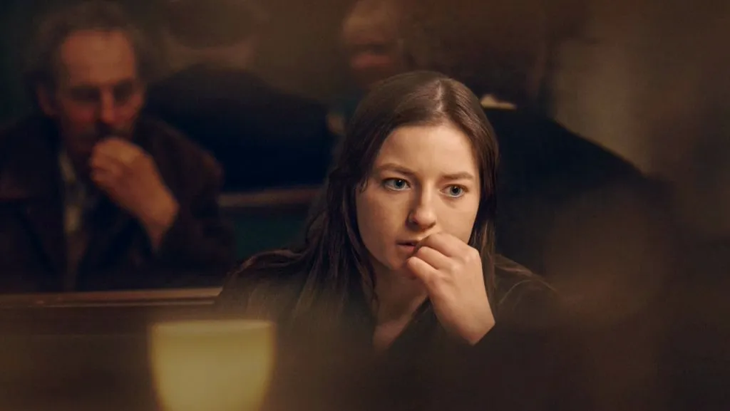 A still image of Hazel Doupe as Marian Price in the series, Say Nothing.