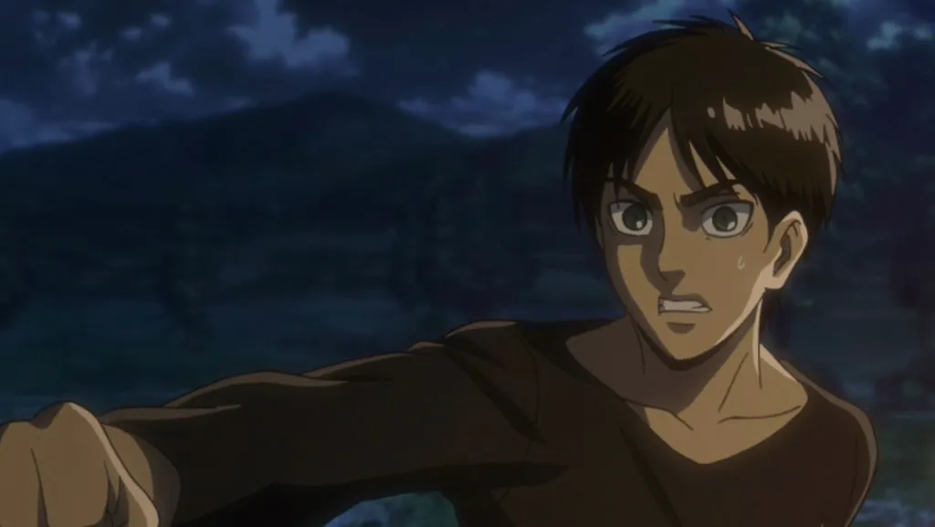 A still image of the character Eren Yeager on the anime show, Attack of Titan.