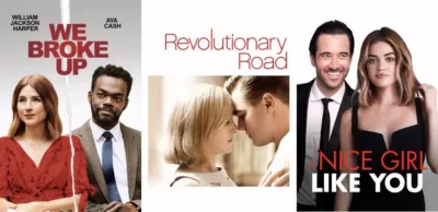 Title art for popular breakup movies on Hulu.