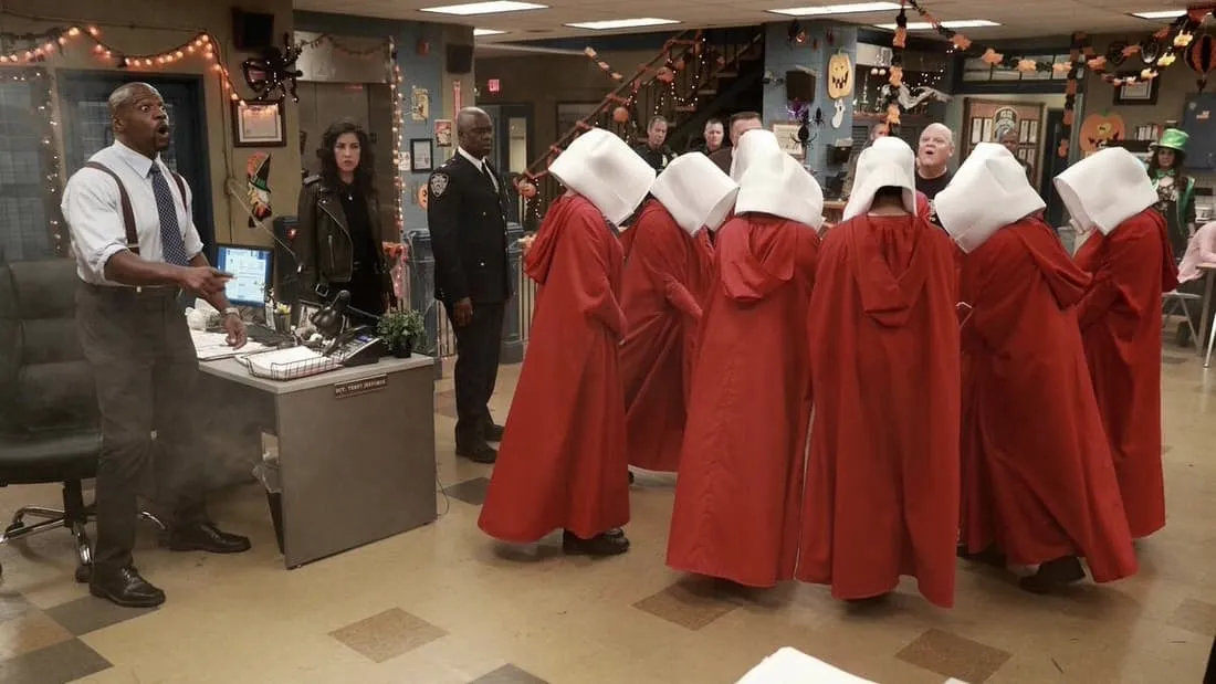 Lieutenant Terry Jeffords (Terry Crews) reacting to The Handmaids Tale in the NBC sitcom Brooklyn Nine-Nine.