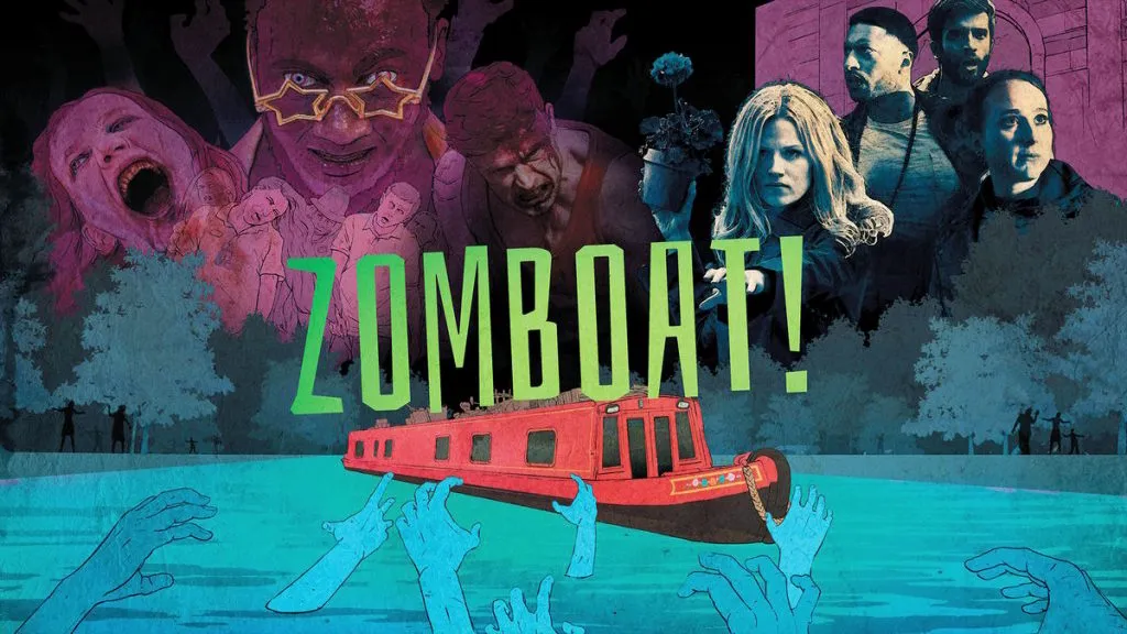 Title art for the zombie series Zomboat!.