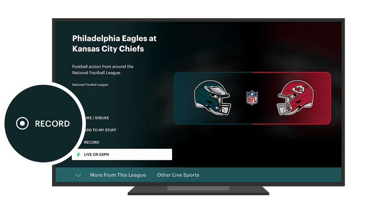 Computer screen featuring Philadelphia Eagles at Kansas City Chiefs