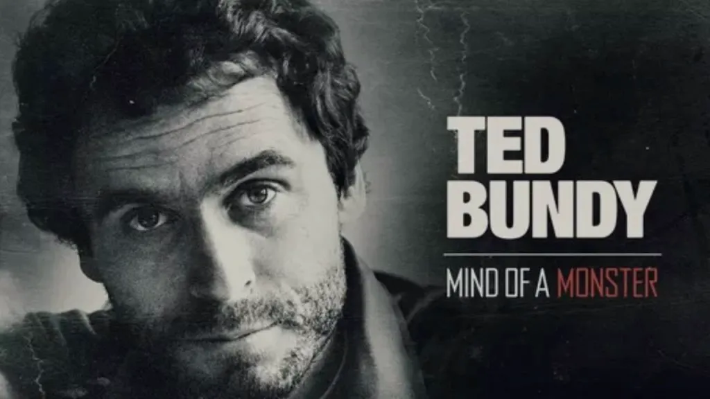 Title art for the true crime docuseries Ted Bundy: Mind of a Monster.
