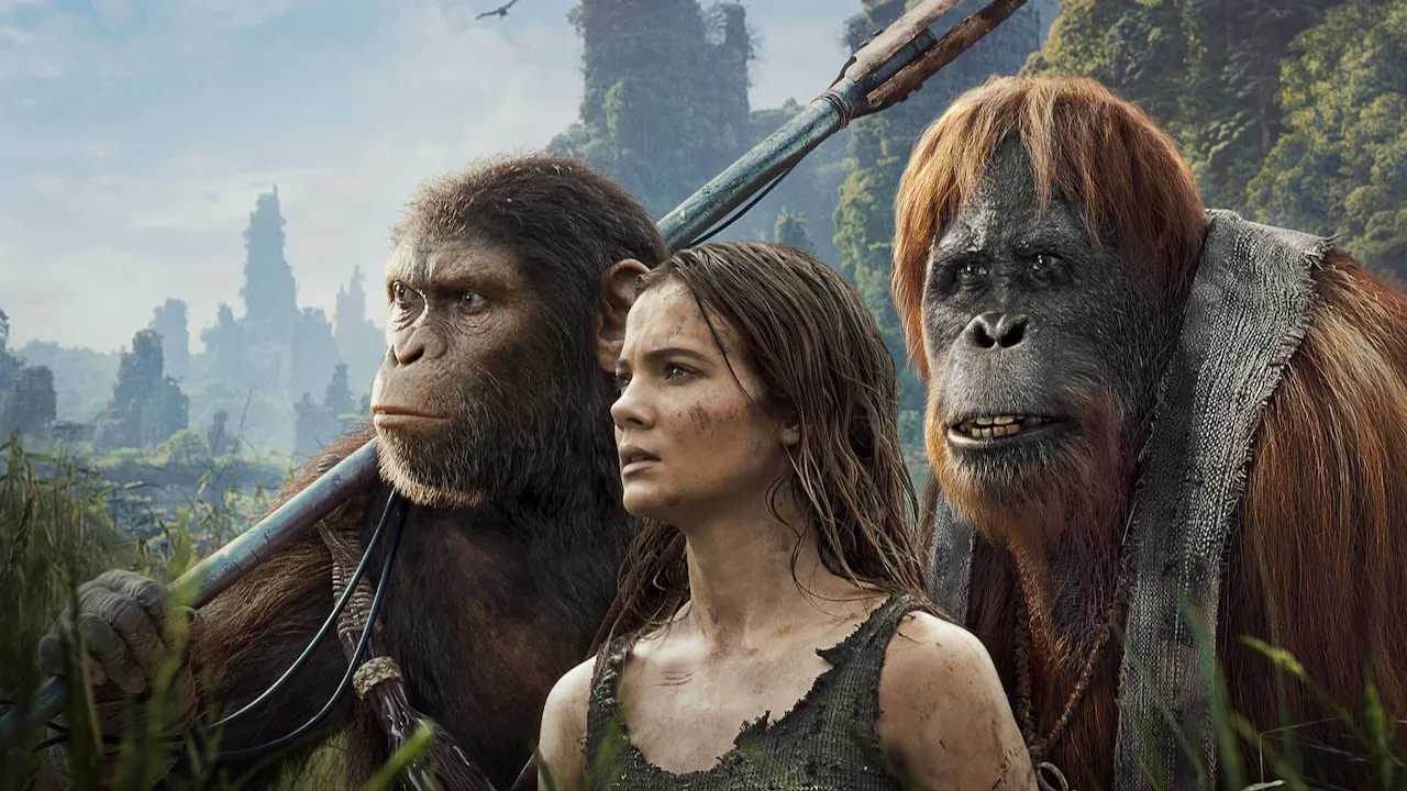 Title art for the movie, Kingdom of the Planet of the Apes.