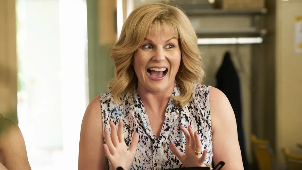 A still image of Jennifer Robertson as Jocelyn Schitt in an episode of Schitt’s Creek.