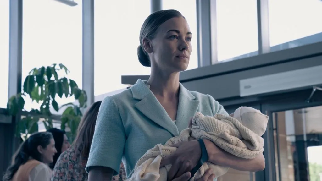 A still image of Yvonne Strahovski as Serena Joy Waterford in The Handmaid’s Tale.