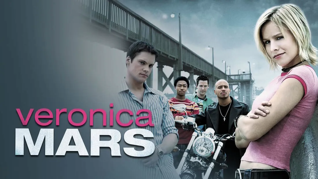 Title art for Veronica Mars, featuring Kristen Bell and cast.