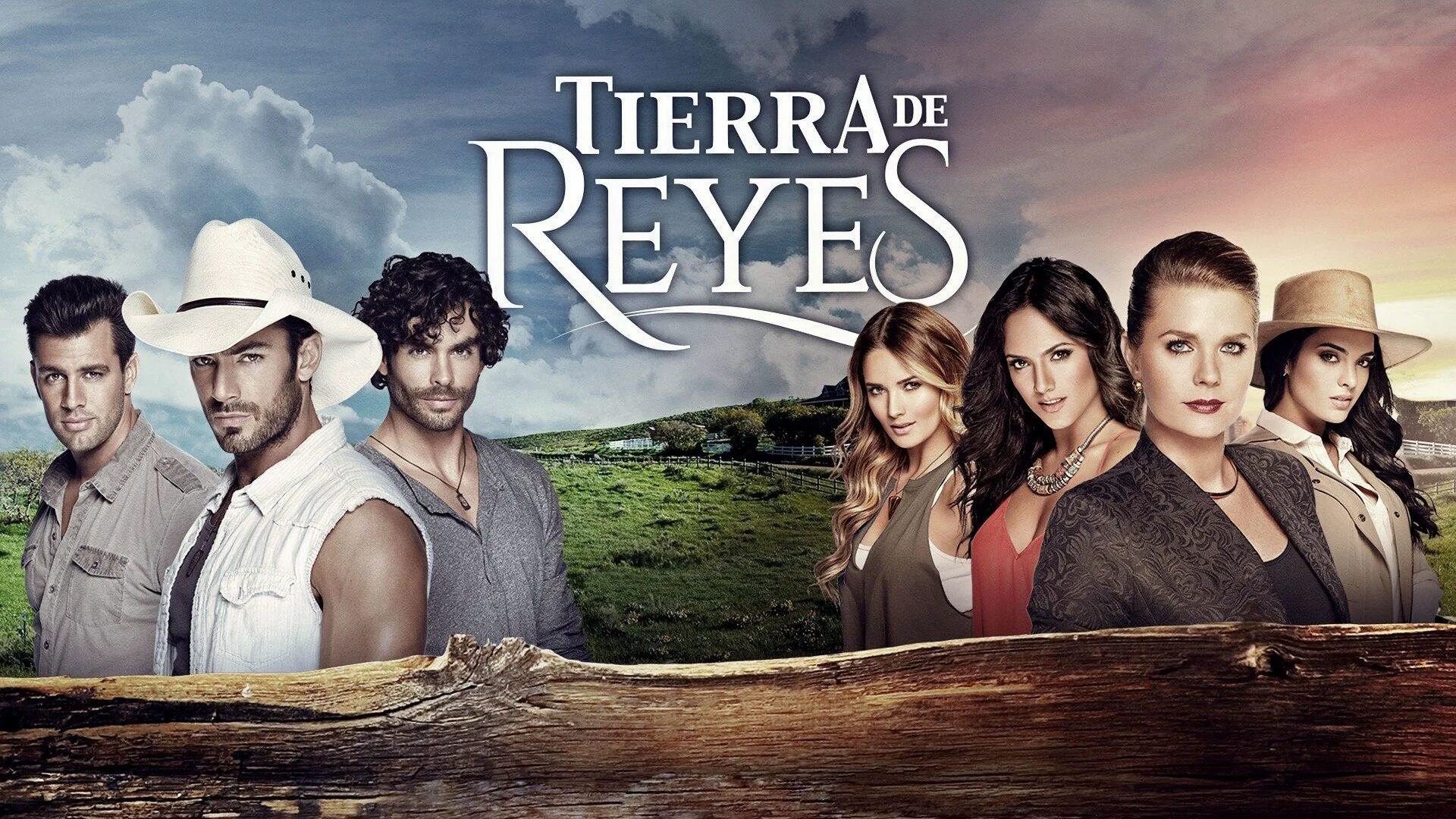 Title art for the Telemundo telenovela series Tierra De Reyes.