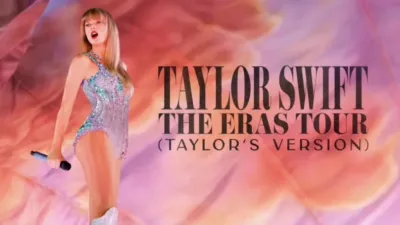 Title art for Taylor Swift: The Eras Tour movie on Disney+.