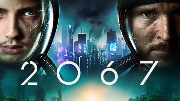 Title art for time travel movie 2067