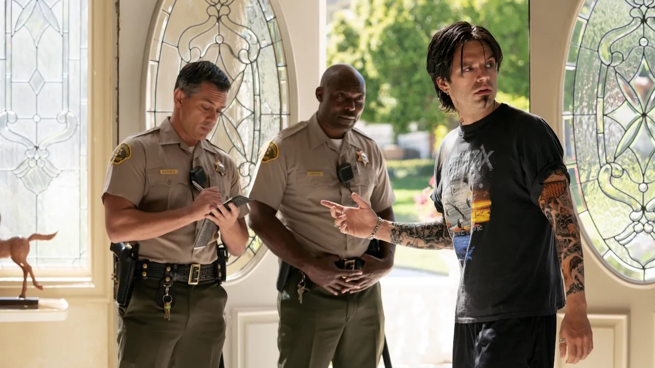 Still image from Pam & Tommy featuring Sebastian Stan as Tommy Lee.