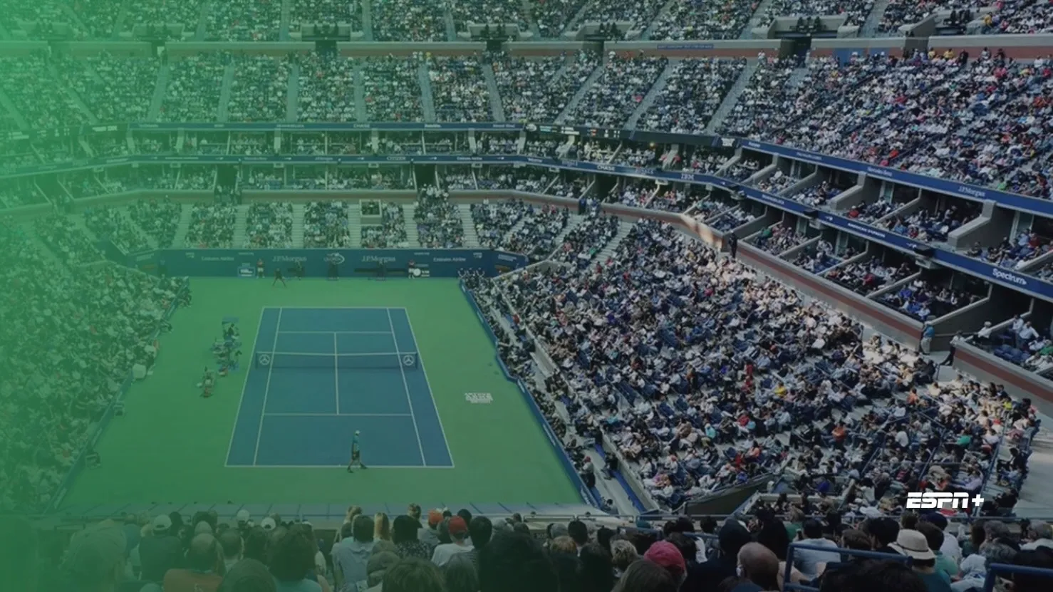 An image of the U.S. Open tennis court for live streaming on Hulu.