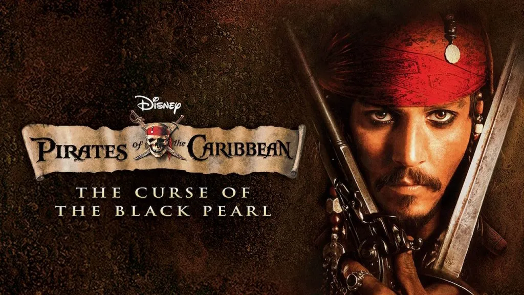Title art from the popular 2000s Disney movie, Pirates of the Caribbean: The Curse of the Black Pearl.