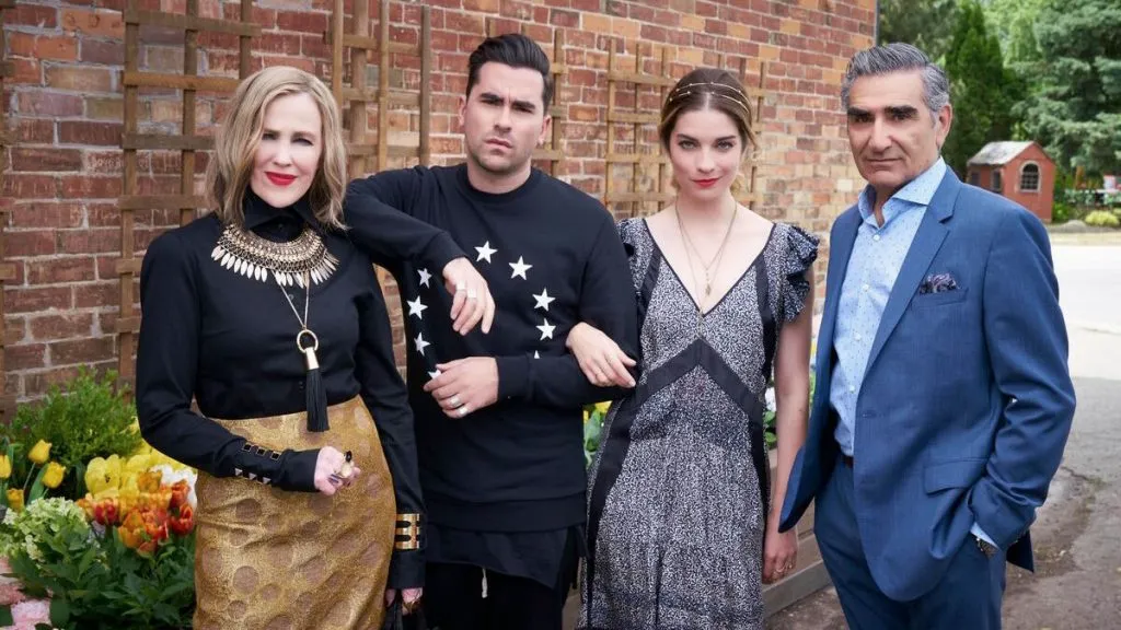 A still image from the sitcom, Schitt’s Creek.