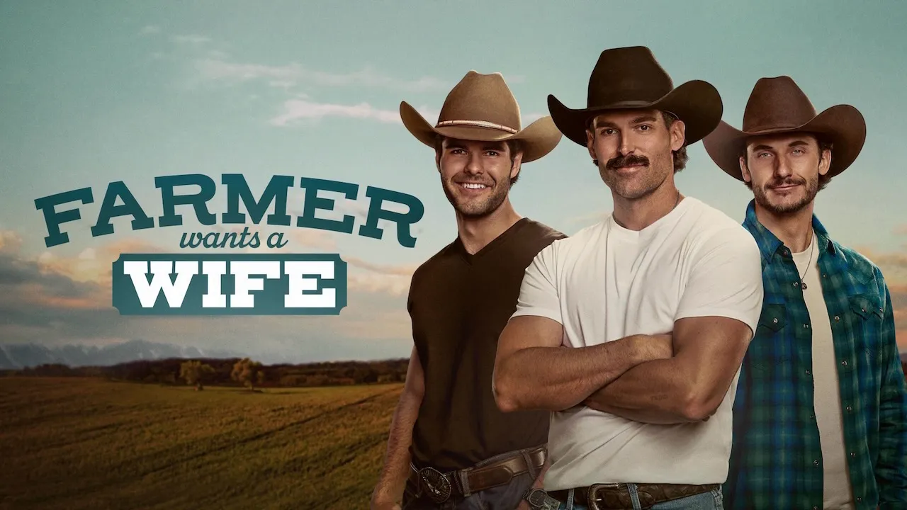Title art for Farmer Wants a Wife, a reality dating show streaming on Hulu.