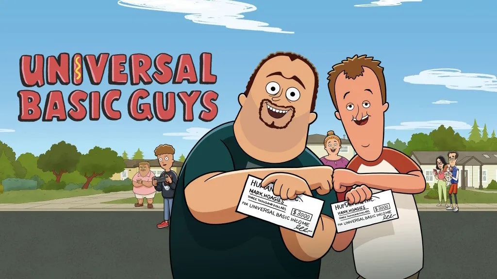 Title art from the adult cartoon, Universal Basic Guys.