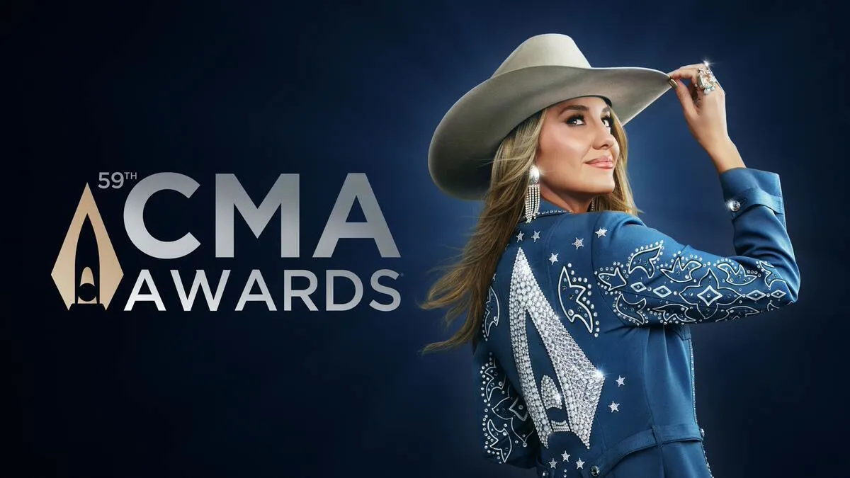 Title art for the 2025 CMA Awards featuring host Lainey Wilson.