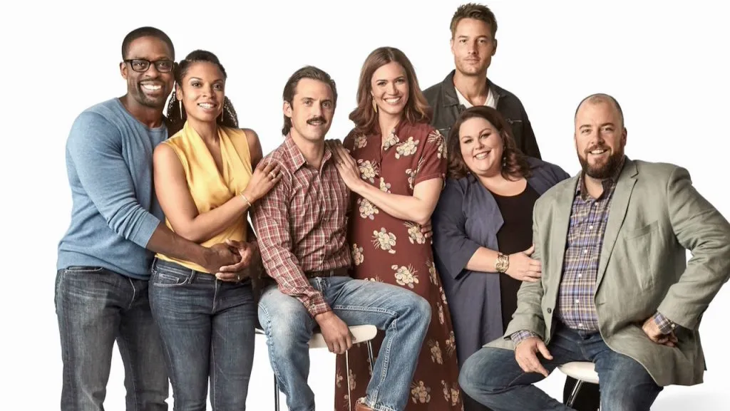 A promotional image featuring the main cast of This Is Us.